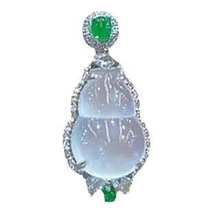 白透玉髓葫芦吊坠白冰清爽水润起荧光s925银镶嵌钻石时尚优雅女款