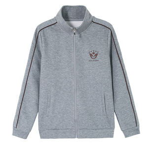 立领洋气开衫卫衣女短外套春秋2026新款妈妈早春休闲运动灰色上衣