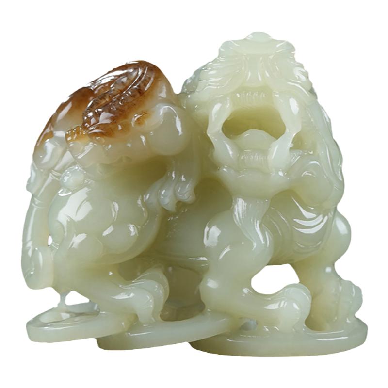 和田玉糖白玉瑞兽貔貅手把件摆件