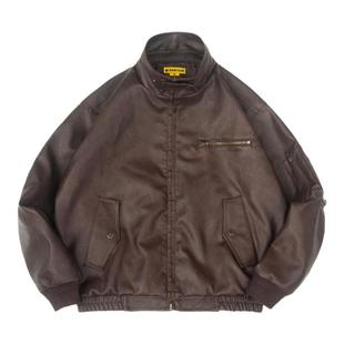 DAKYAM(达人)Aged Bomber Jacket美拉德复古短款擦色洗水夹克皮衣