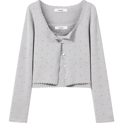 气质针织背心+毛衣开衫真两件套