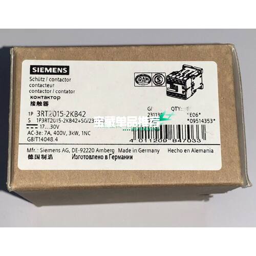 3RT2016-2KB42 线圈：17-30Vdc 4kw