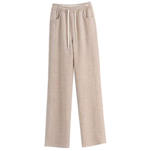 五只白鹅羊毛蚕丝窄版直筒女垂感糯米2025秋冬正品加绒显瘦阔腿裤