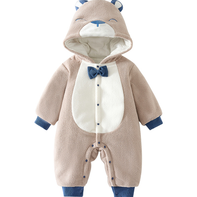 宝宝秋冬夹棉保暖连帽连体衣