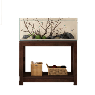 鱼缸架40*40溪流缸专用中古风实木防水花架一体鱼缸承重底柜底座