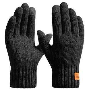东北冬季御寒保暖手套男骑行防风防寒加绒加厚针织电动车触屏黑色