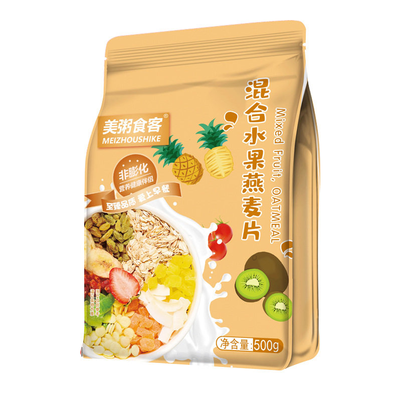 美粥食客混合水果燕麦片500g袋装即食冲饮营养早餐麦片代餐谷物脆