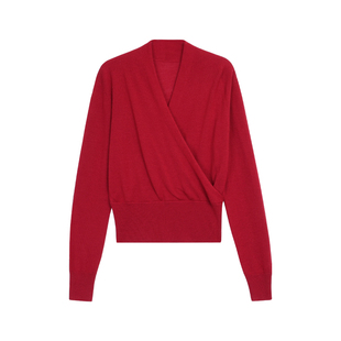 MULVAN 松弛老钱调 设计感交叉羊毛针织衫女套头v领毛衣气质上衣