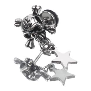 Shinma 骷髅十字架五角星死神审判朋克金属耳钉 1.2mm粗杆穿刺