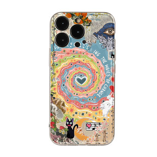 爱心漩涡小猫适用苹果17手机壳iphone16新款15promax套14pro镜头15全包13por的plus硅胶11女xs小众12pm软壳xr