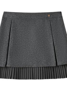 elandkids女童学院风百褶A字裙