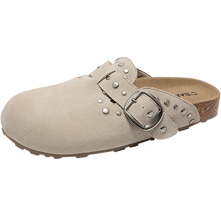 千百度平底勃肯鞋半拖女款夏季新款圆头休闲外穿度假凉拖鞋