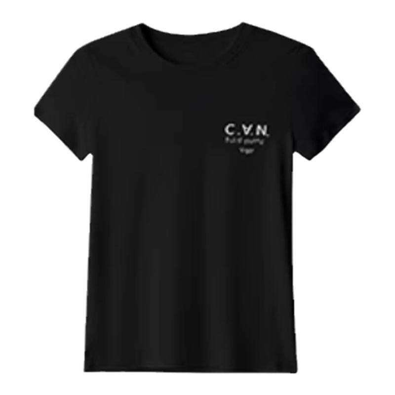 CANVAUS纯棉简约正肩短袖t恤女圆领白色字母印花夏季新疆棉女上衣