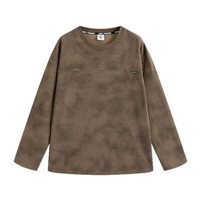 万有引力博物馆 喷染做旧长袖T恤女秋季2025年新款宽松中性风上衣