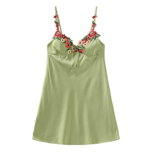NoirTease夏季性感丝质睡裙女士薄款V领刺绣吊带睡衣家居服