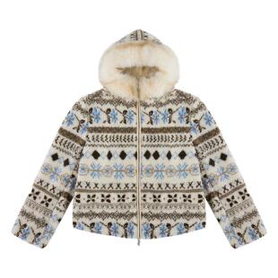 FDR官方店 费尔岛毛领连帽加厚男2025新款秋冬软糯羊羔绒外套女