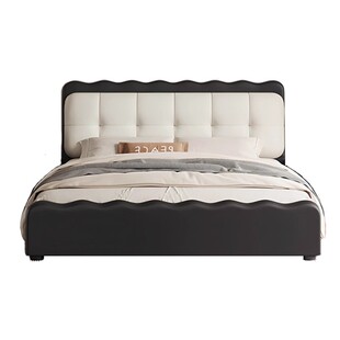 法式复古黑色泡芙床云朵主卧真皮床现代简约涟漪床网红软包双人床