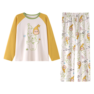 星星人儿童睡衣女孩纯棉长袖中大童女孩亲子网红款母女家居服套装