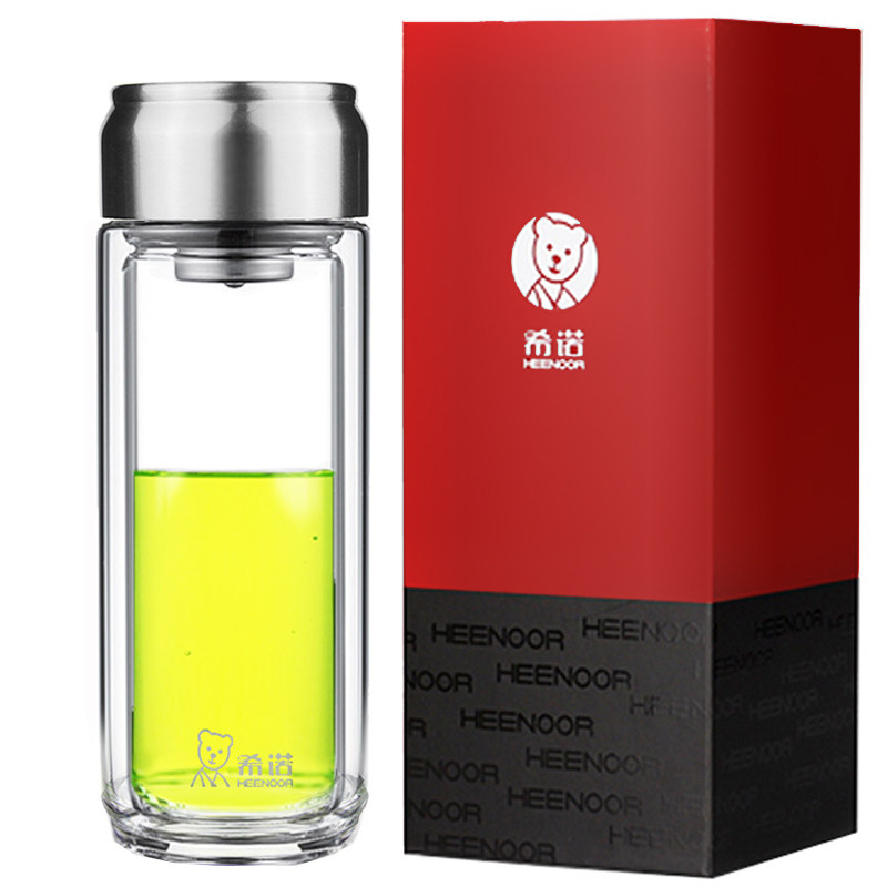 希诺双层透明便携水晶玻璃杯