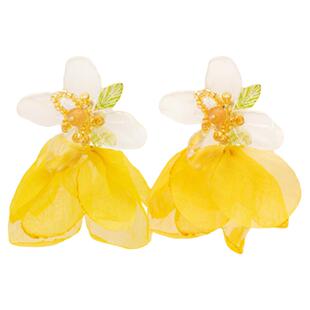 IPINK春夏度假风花瓣耳环黄色布艺耳坠气质百搭显白显瘦2025ins