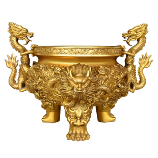 室内铜九龙香炉摆件三足炉龙戏珠大号家用祠堂鼎炉工艺品香薰炉