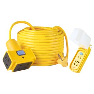 电动车充电延长线防雨水插排地拖插座10/20/30米自动断电插板带线