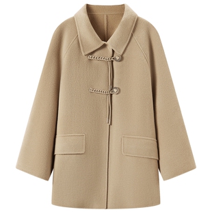 爱居兔冬季手工编织扣门襟小A型绵羊毛双面呢大衣