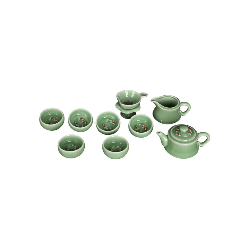 青瓷中式双鱼功夫茶具10头套装