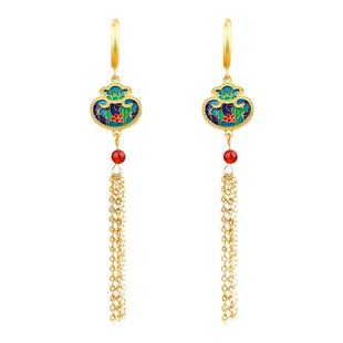 S925银针新中式如意福袋流苏耳环女轻奢高级感马面裙旗袍汉服耳饰