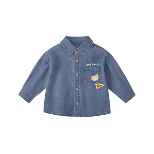 [纯棉抗菌]男童衬衫宝宝帅气牛仔外套男小童上衣春装儿童春季衬衣