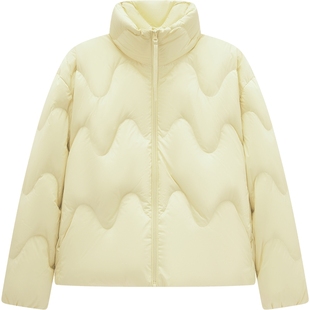 爱居兔黄色短款云朵立领羽绒服女2025年冬季新款绗缝面包服外套