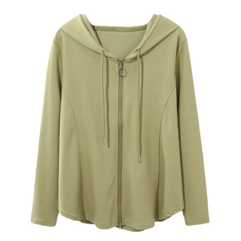 大码连帽双拉链帽衫上衣女