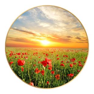 旭日东升田园风景挂画客厅玄关圆形装饰画餐厅日出东方太阳墙壁画