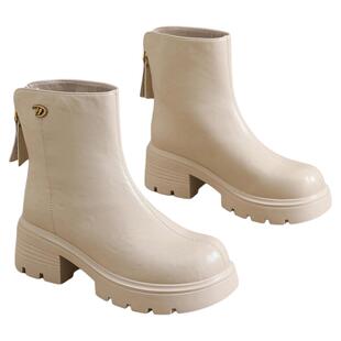 星期六小个子高跟马丁靴子女款秋冬保暖配裙子后拉链显身材时装靴