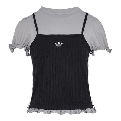 Adidas/阿迪达斯正品三叶草女士时尚经典花边下摆短袖T恤KY3299