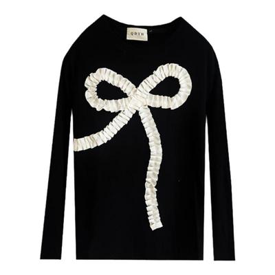 个性蝴蝶结打底衫 25年大码女装胖mm秋冬新款显瘦遮肉加绒长袖T恤