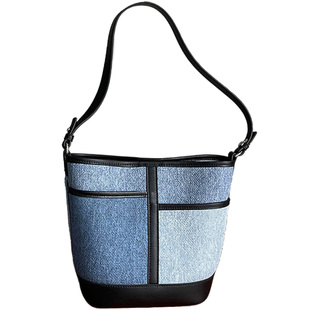 小众高级感水桶包女2025新款牛仔托特单肩包大容量上班通勤斜挎包