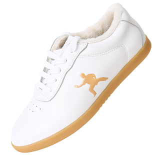 冬季太极鞋女软皮牛筋底真皮武术练功鞋子棉太极拳男加绒加厚劲武