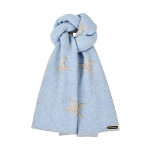 蓝色针织星星围巾女生冬季加大韩版洋气含羊毛保暖围脖送闺蜜礼品