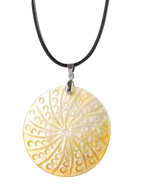 天然黄贝雕雏菊向日葵吊坠羽毛