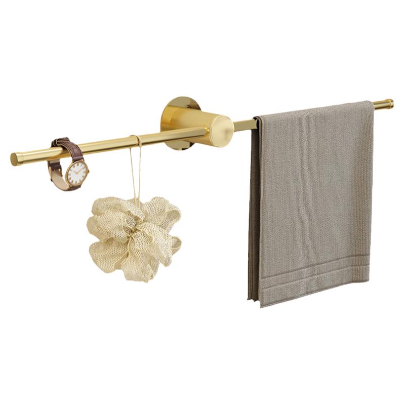 金色毛巾架全铜卫生间置物架高端浴室挂杆免打孔毛巾杆单杆浴巾架