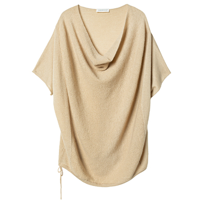 精纺亮丝羊毛荡领针织短袖