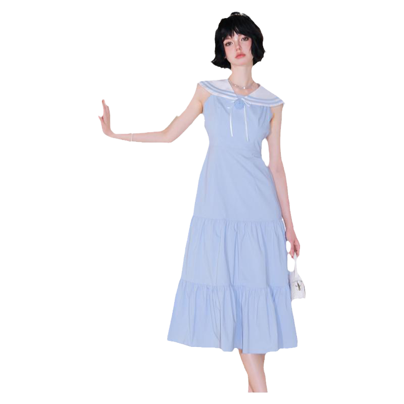 CLOUDSEASON海军领玫瑰连衣裙