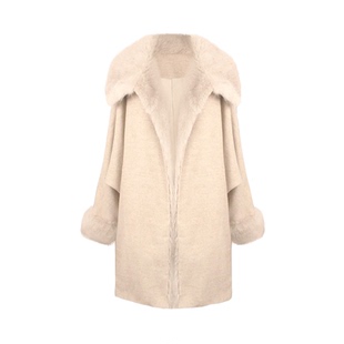 YANN M原创设计法式秋冬毛毛翻领米杏色尼大衣优雅蝙蝠袖茧型外套