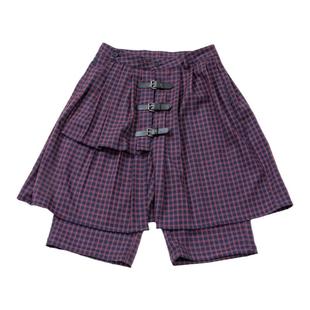 KADAKADA复古千禧Y2K原宿朋克风皮扣阔腿双层格子男女同款短裤裙