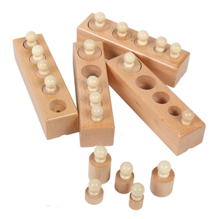 蒙台梭利早教原木彩色圆柱体插座儿童正版榉木益智启蒙家庭装教具