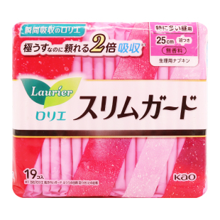日本原装花王卫生巾乐而雅夜用19片*25cm无荧光剂丝薄瞬吸超薄
