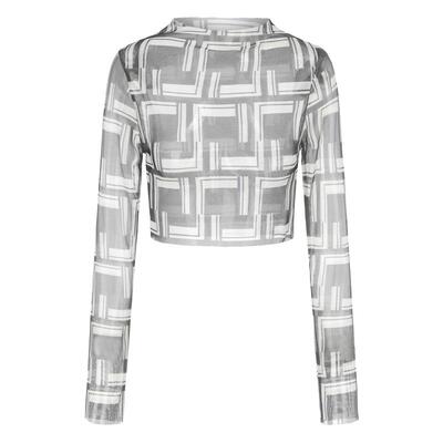 品牌字母印花透肤弹力短上衣