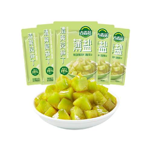 吉香居薄盐榨菜轻盐清爽莴笋丁52g*5袋减盐下饭菜小包装