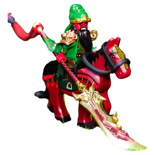 国潮玩具三国小侠关羽军团积木人仔关公赤兔马蜀五虎上将赵云士兵